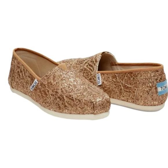 Toms Shoes - Tom's Gold Glitter And Lace Glitz Sparkle Flats Size 8